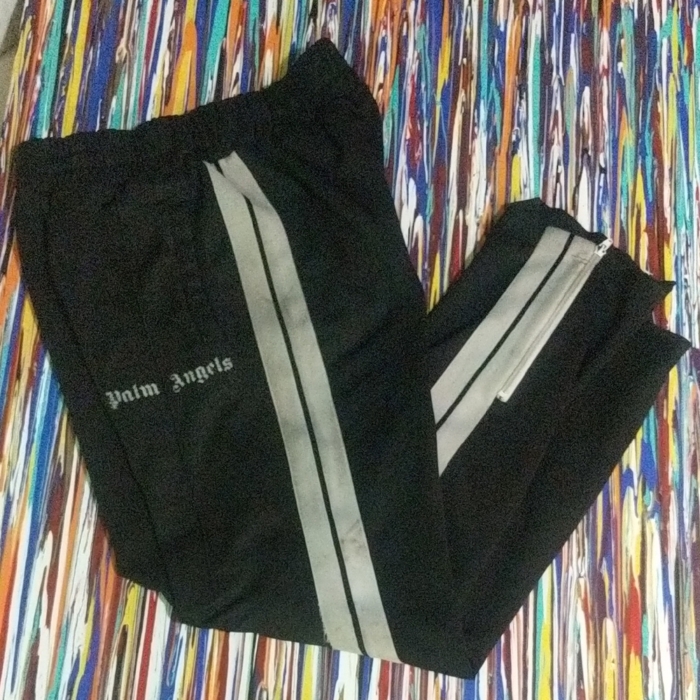 Palm Angels Black Joggers with Gray Stripes